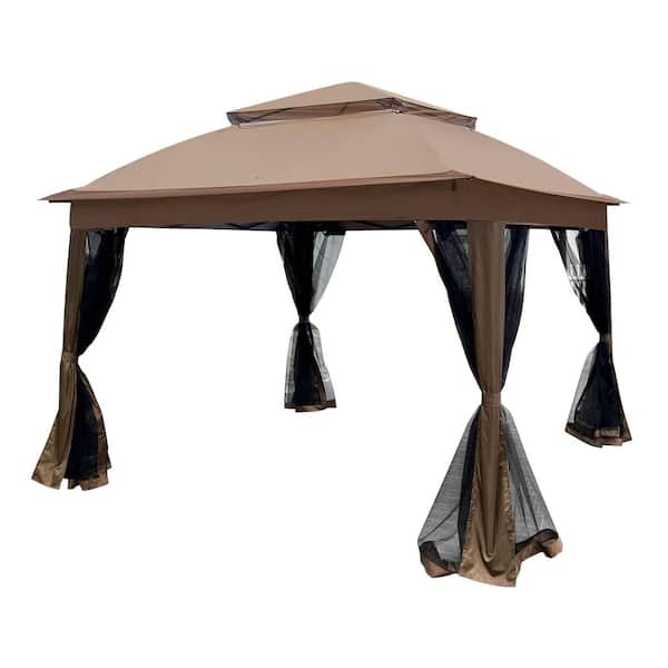 Outdoor 11 ft. x 11 ft. Pop Up Gazebo Canopy with Removable Zipper Netting, 2-Tier Soft Top Event Tent, Dark Brown