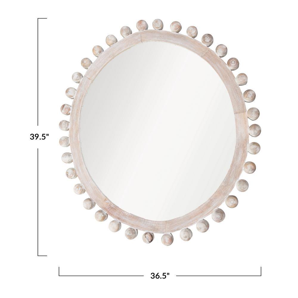 Whitewashed Mango Wood Round Wall Mirror