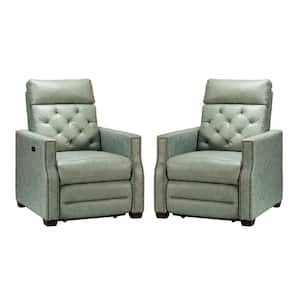 Octavio 31.50 in. Wide Grey Genuine Leather Power Recliner with Nailhead Trim (Set of 2)