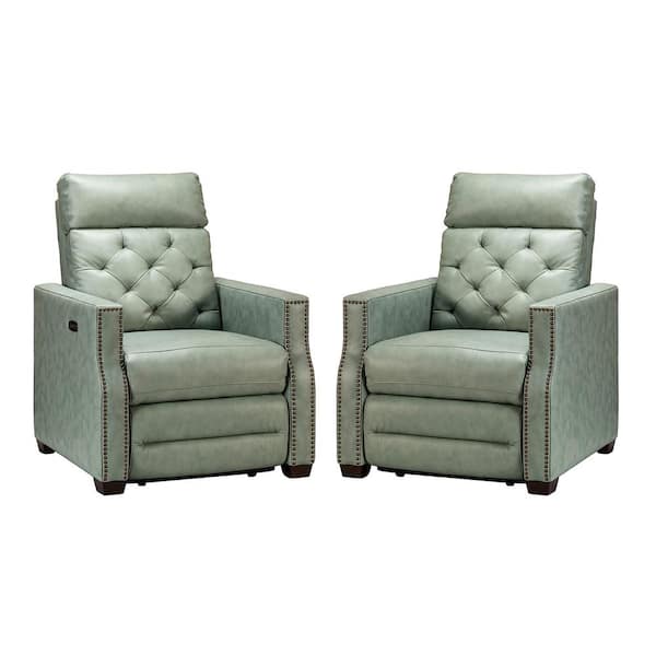 JAYDEN CREATION Octavio 31.50 in. Wide Grey Genuine Leather Power Recliner with Nailhead Trim and USB Port (Set of 2)