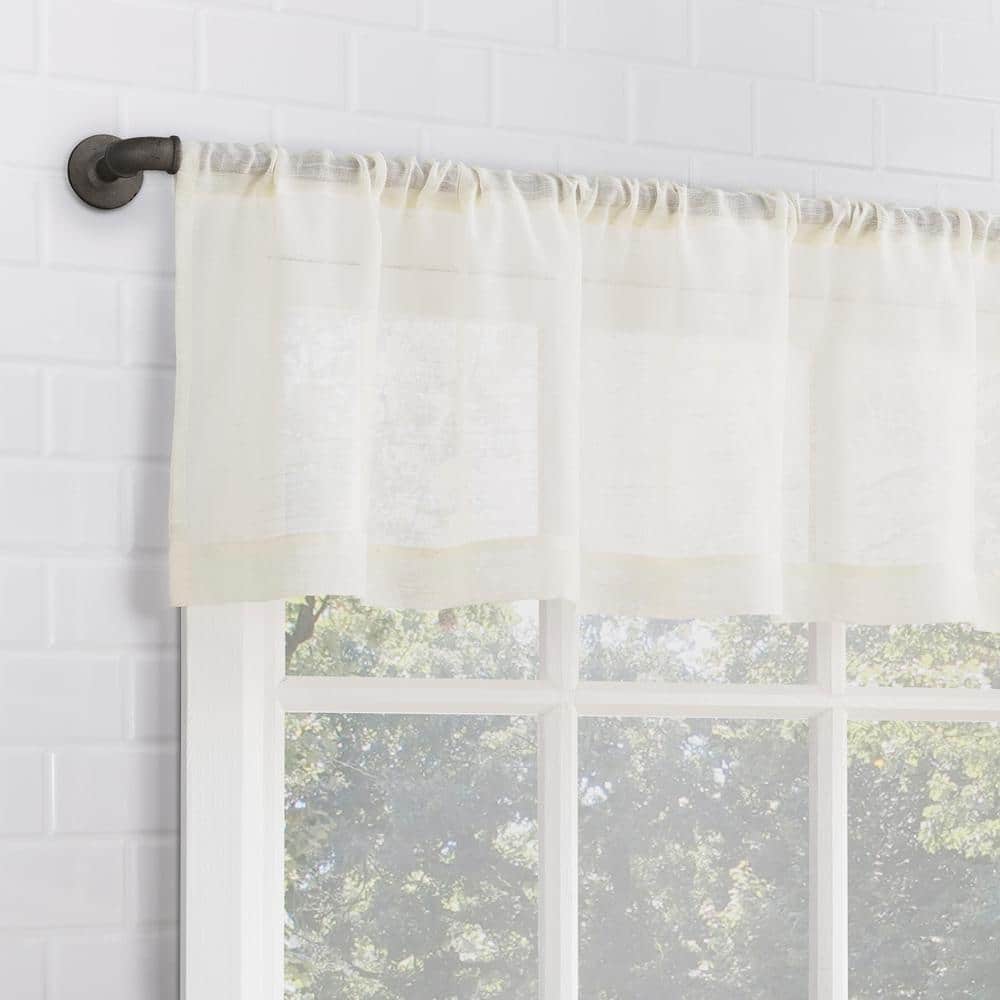 Ivory Light-Filtering Linen Blend Cafe Curtain Pair 56" x 24"