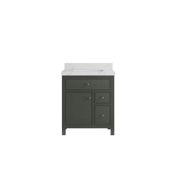 Willow Collections Sonoma 30 in. W x 22 in. D x 36 in. H Single Sink Bath Vanity in Pewter Green with 2 in. Calacatta Sienna Quartz Top