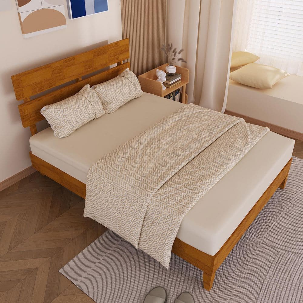 Brown Wood Frame Full Platform Bed with Headboard price history on PriceWatchPro