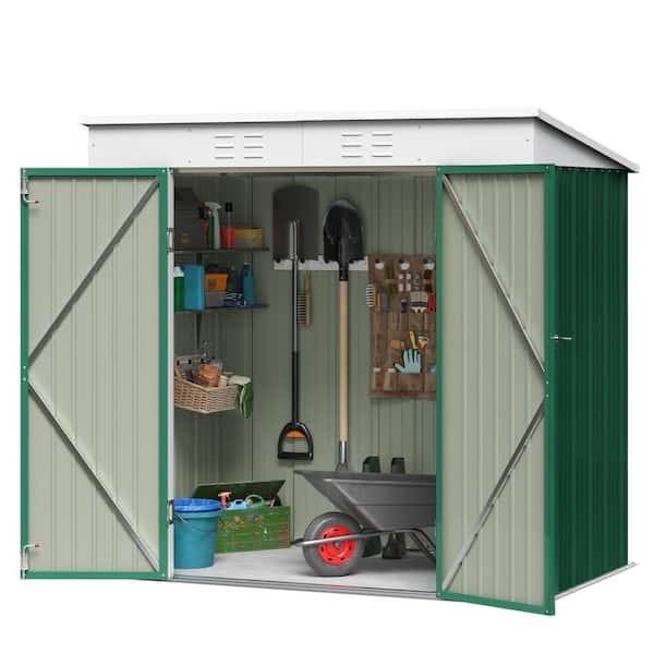 Tozey 6 ft. W x 4 ft. D Green Slanted-Roof Shed Galvanized Metal Shed for Outdoor Storage 24 sq. ft.