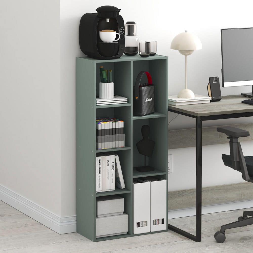 REED 41.7 in. Tall Sage Green Wood 7-Shelf Bookcase