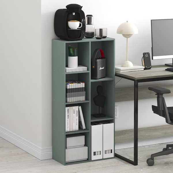 フクれいみシェルフ Furinno REED 41.7 in. Tall Sage Green Wood 7-Shelf Bookcase