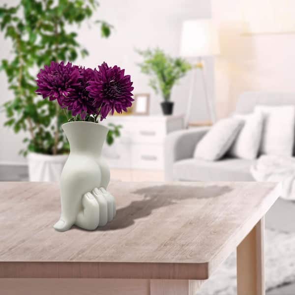 White 11.5 in. Tall Hand Geometric Ceramic Vase