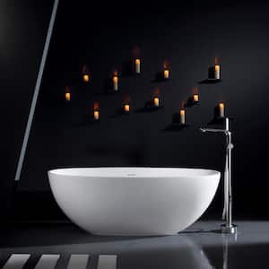 65.2 in. x 29.7 in. Stone Resin Freestanding Solid Surface Soaking Bathtub in Matte White