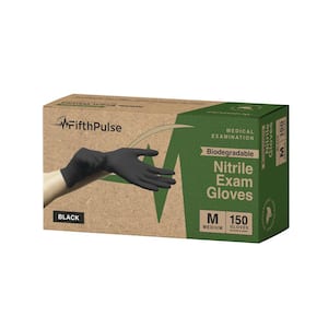 Medium - Biodegradable Nitrile Gloves, Medical Exam, Latex Free and Powder Free in Black - (150-Count)
