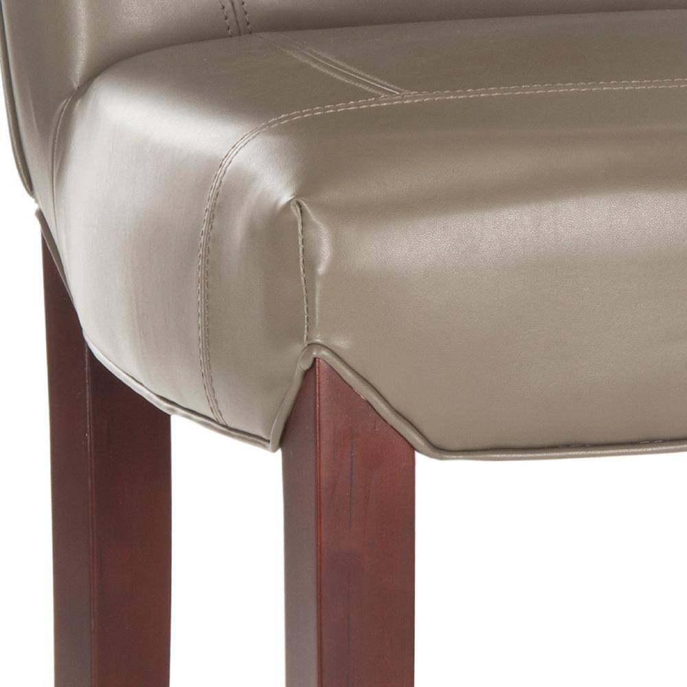 Clay Gray Leather and Wood Transitional Bar Stool