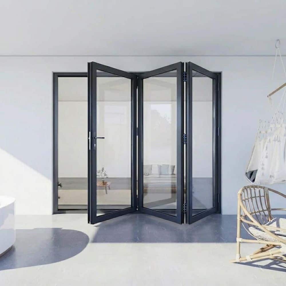 ATVIO 96 in. x 96 in. Matte Black Left To Right Out-Swing Thermal