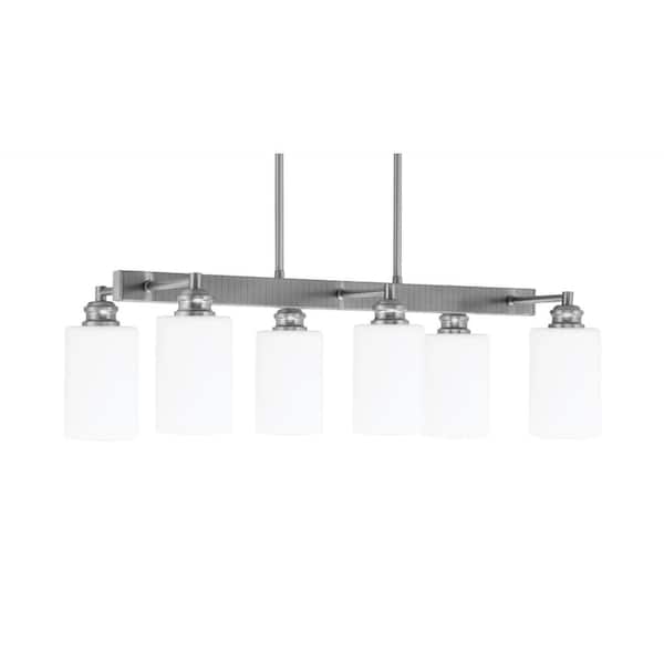 Unbranded Albany 6 Light Brushed Nickel Downlight Chandelier, Linear Chandelier for the Kitchen with White Muslin Glass Shades