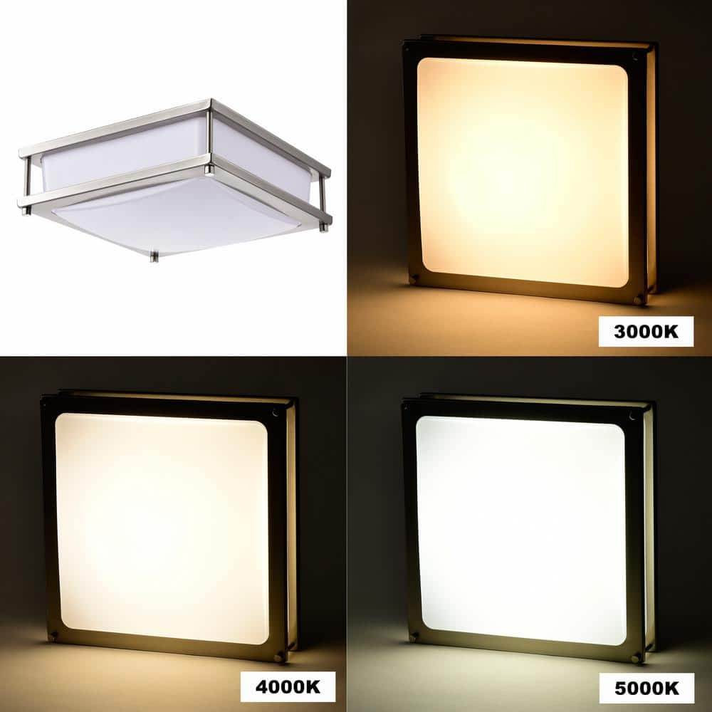 Sleek 12" Silver Glass LED Flush Mount Ceiling Light, Dimmable