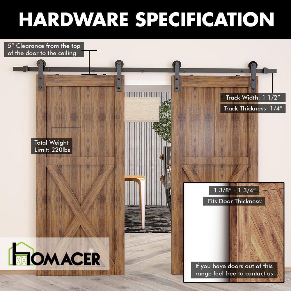Black Heavy-Duty Double Door Sliding Barn Hardware Kit, 60-inch