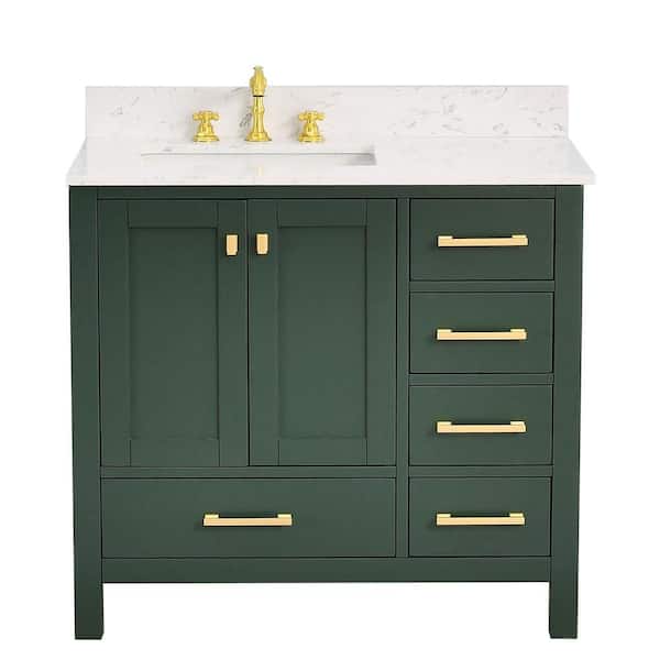 PROOX Enlivena 36 in. W Freestanding Bath Vanity in Forest Green with White Engineered Stone Top