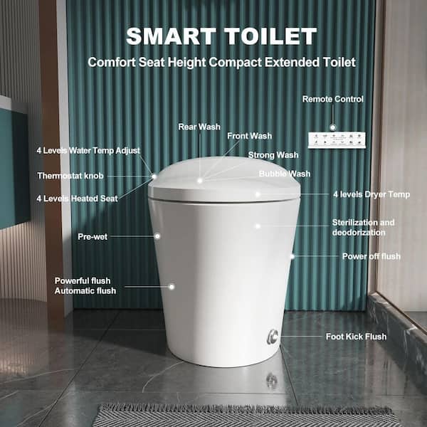 HOROW 1/1.27 GPF Elongated Smart Toilet Bidet in White with