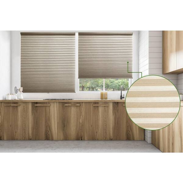 BlindsAvenue Beige Cordless Blackout Fabric Designer Print Stone 9/16 in. Single Cell Cellular Shade 18.5 in. W x 48 in. L