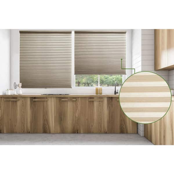 BlindsAvenue Beige Cordless Blackout Fabric Designer Print Stone 9/16 in. Single Cell Cellular Shade 37.5 in. W x 72 in. L