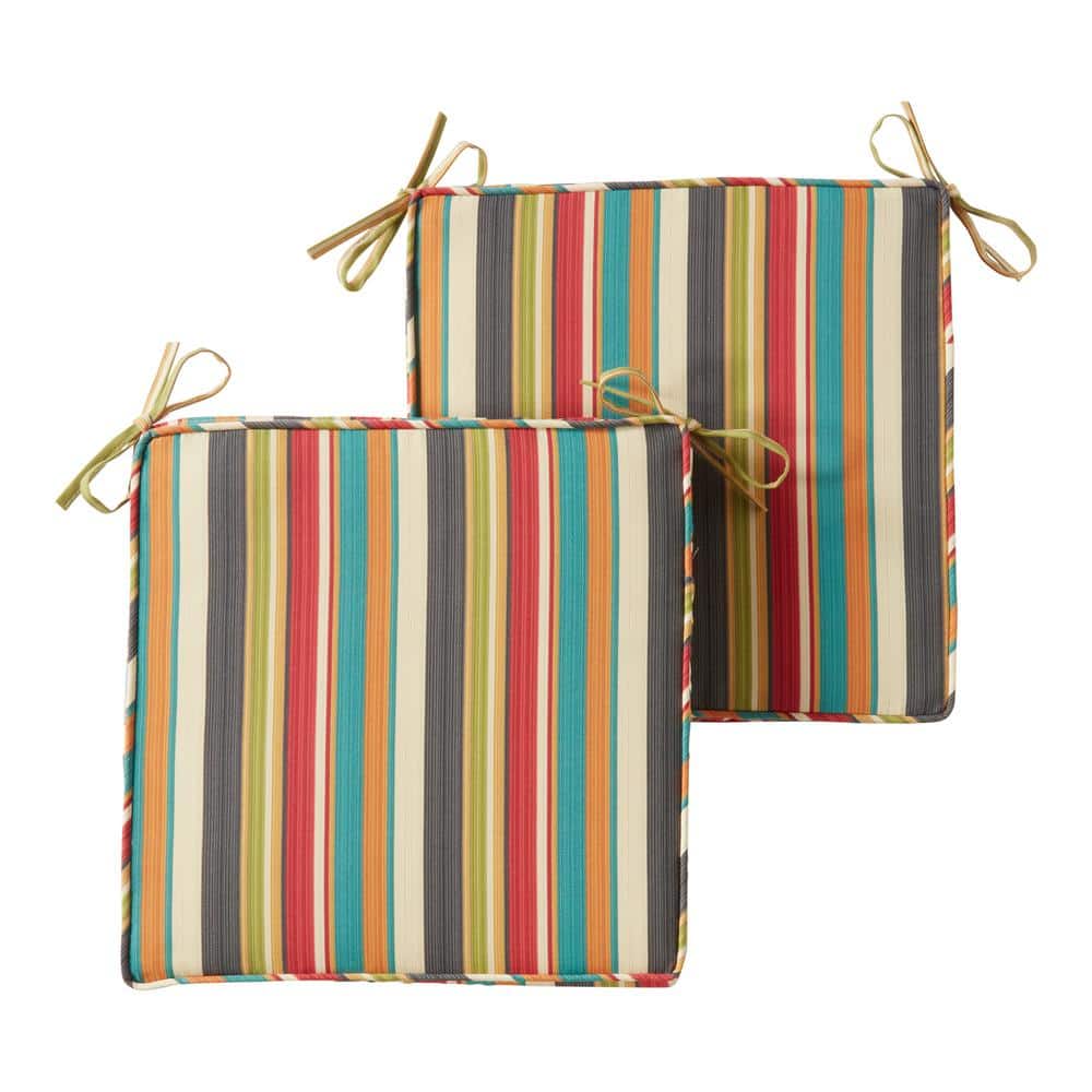 Greendale Home Fashions 18 in. x 18 in. Sunset Stripe Square Outdoor Seat Cushion (2Pack