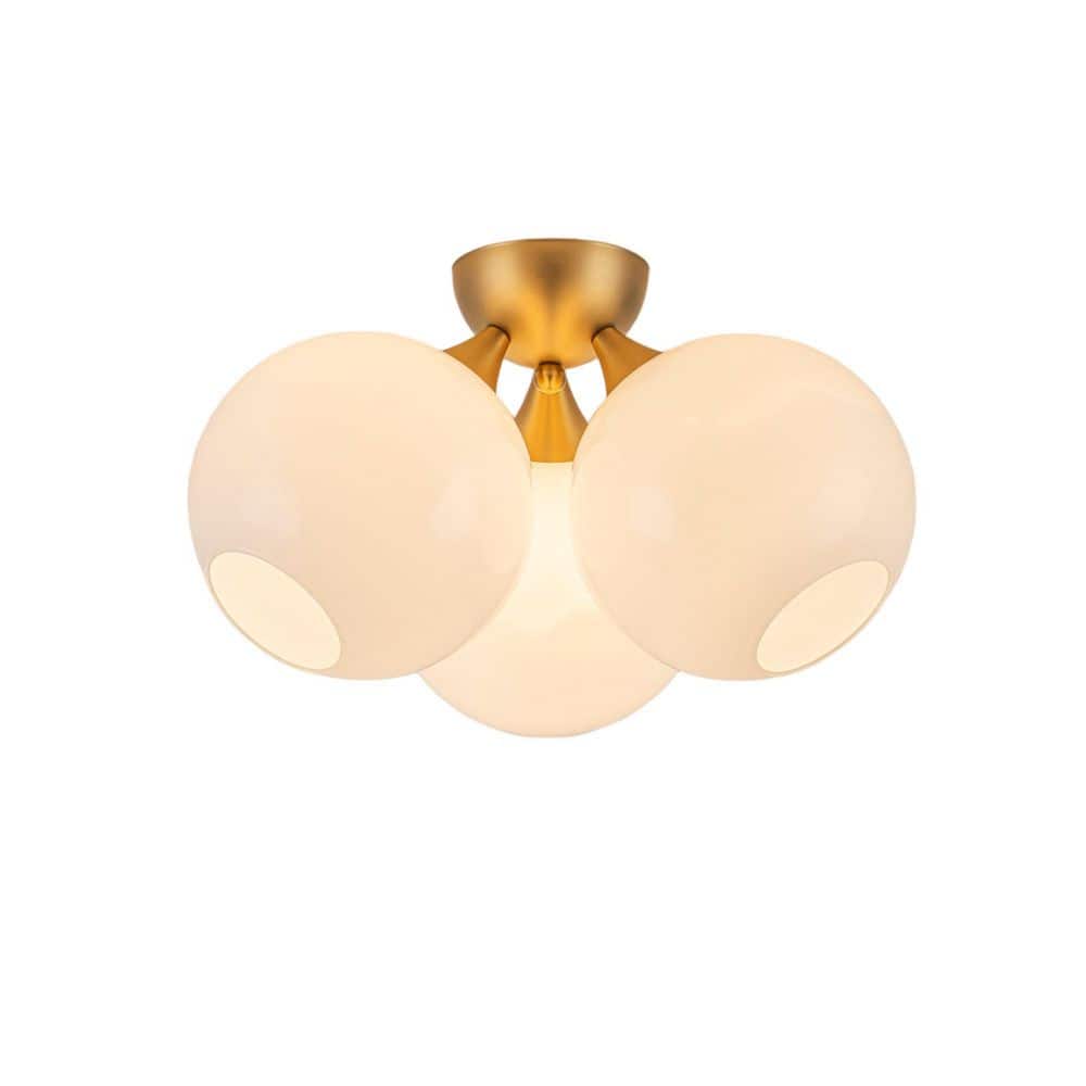 Erik 18.5 in. 3-Light Cluster Modern Brushed Gold Milk Glass Globe Semi-Flush Mount Light for Foyer Hallway price history on PriceWatchPro
