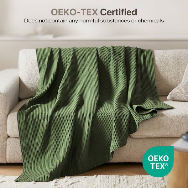 Madison Park Waffle Weave Olive Green Cotton Twin Woven Blanket