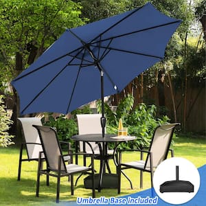 9 ft. Aluminum Market Crank and Tilt Patio Umbrella in Blue with Mobile Base