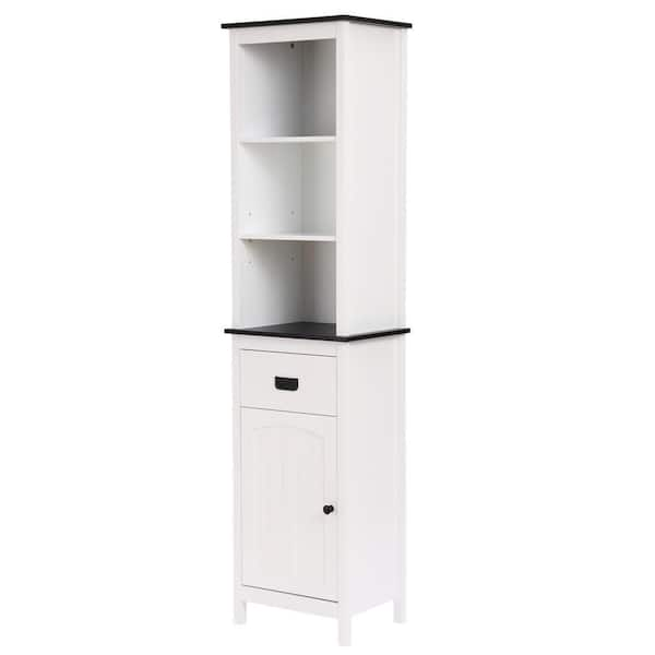 Shell-Front Design Storage Cabinet 3-Drawers 2-Doors Bathroom Organizer  White