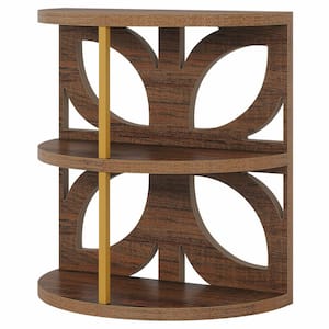 Kerlin 23 in. Brown Half Round Wood End Side Table Small Sofa Side Table with Butterfly Shape Back, 3-Tier