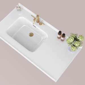NTQ 43 in. W x 22 in. D Solid Surface Resin White Vanity Top Bathroom ...