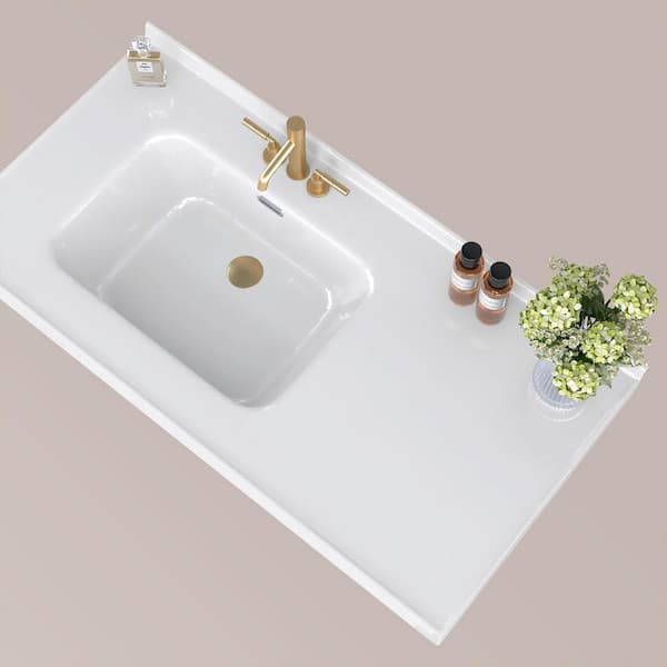 43 in. W x 22 in. D Solid Surface Resin White Vanity Top Rectangular Single Sink Bathroom Vanity Top in Glossy White