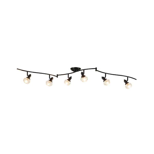 Cate 6-Light 72 in.W Matte Black Adjustable Branch Semi-Flush Mount Track Lighting with Crystal Shades for Living Room