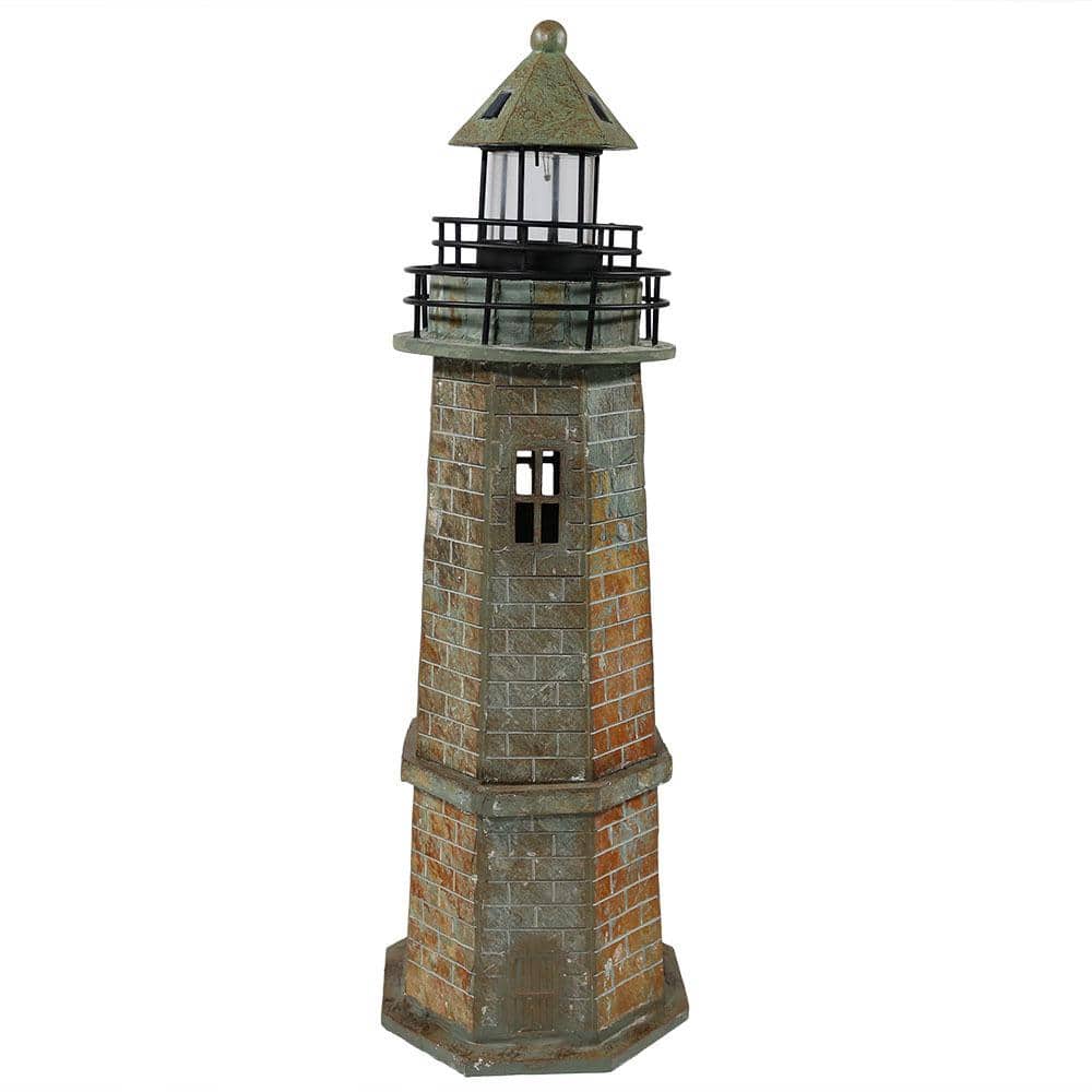 Gray Resin Solar LED Nautical Lighthouse Statue - 35"