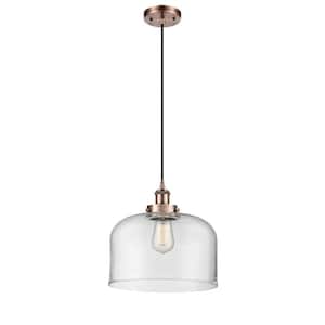 Bell 1-Light Antique Copper Shaded Pendant Light with Clear Glass Shade