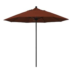 9 ft. Black Aluminum Commercial Market Patio Umbrella with Fiberglass Ribs and Push Lift in Terracotta Olefin