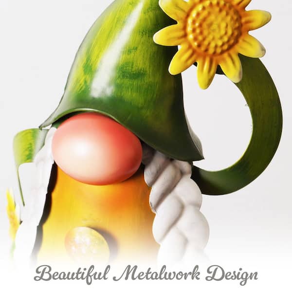 G128 Decor Metal Solar Green Hat Garden Gnome Wind Chime OD