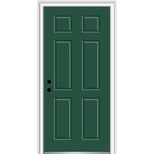 36 in. x 80 in. Right-Hand Inswing 6-Panel Classic Painted Fiberglass Smooth Prehung Front Door