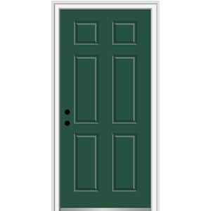 30 in. x 80 in. Right-Hand Inswing 6-Panel Classic Painted Fiberglass Smooth Prehung Front Door