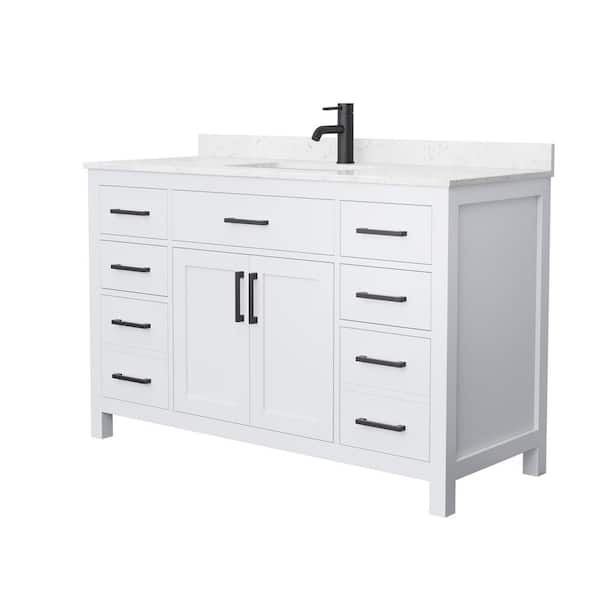 Wyndham Collection Beckett 54 in. W x 22 in. D x 35 in. H Single Sink Bath Vanity in White with Carrara Cultured Marble Top