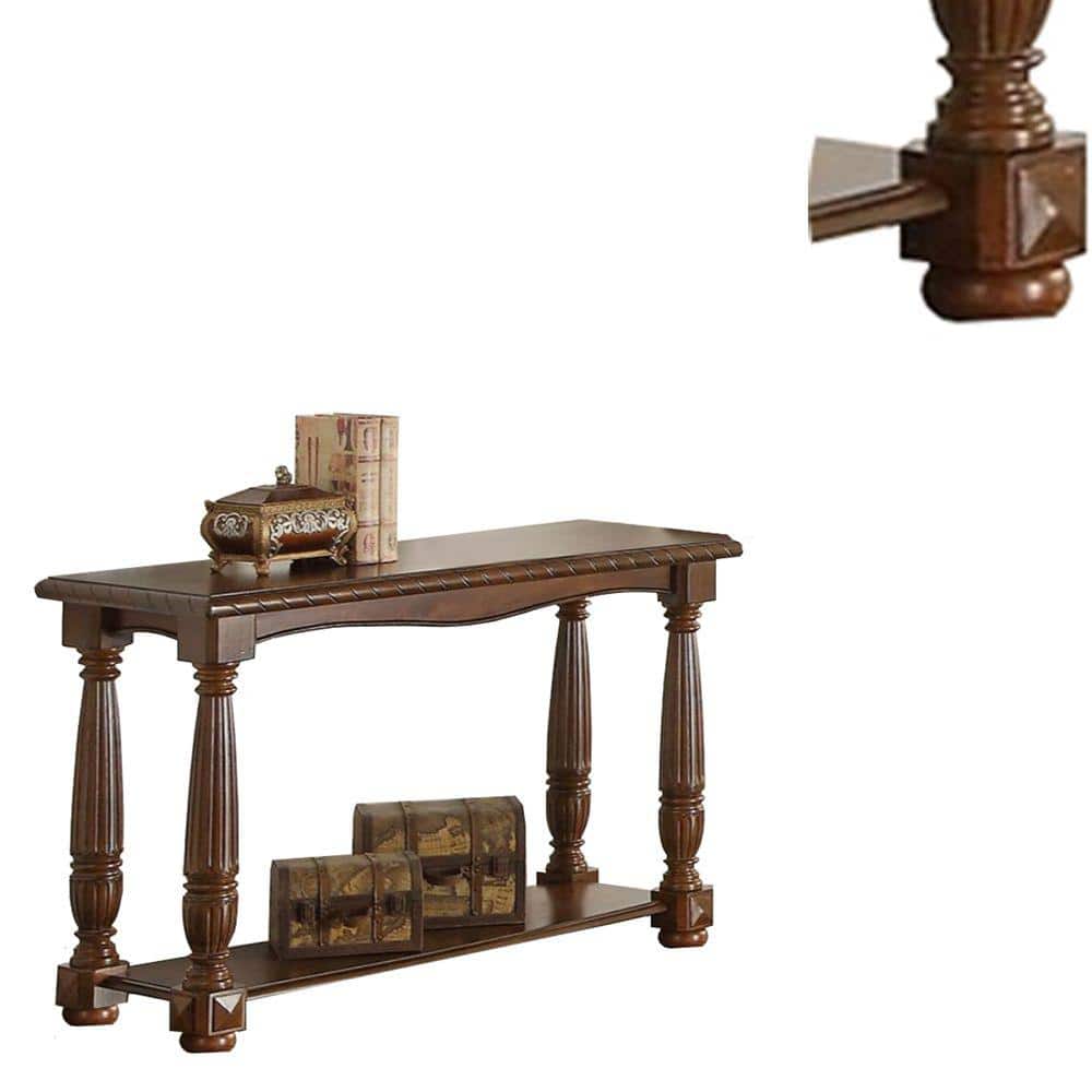 Cottage Charm Wooden Console Table with Storage Shelf, Brown