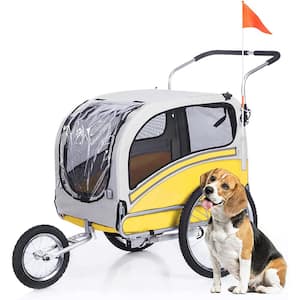 Yellow Pet Bicycle Trailer and Jogger Travel Carrier Suitable for Small and Medium Dogs Folding Storage