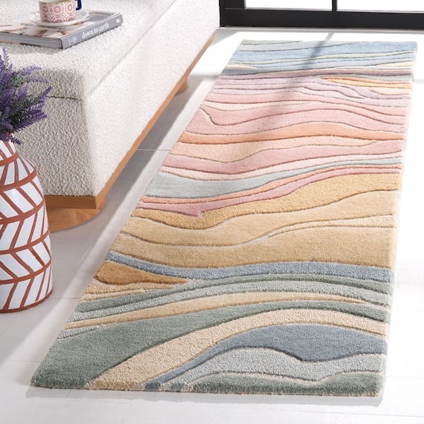 Rodeo Drive 2 ft. x 22 ft. Blue/Blush Abstract Wavy Runner Rug