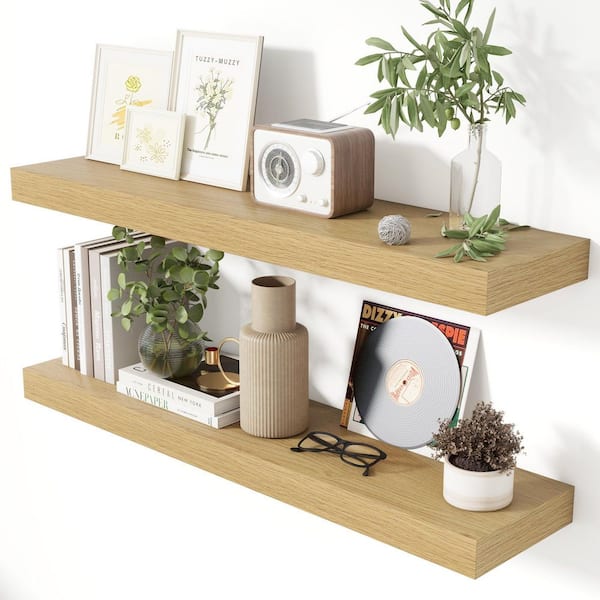 36 in. W x 7.9 in. D Oak Floating Shelf with Invisible Brackets, Decorative Wall Shelf Set of 2