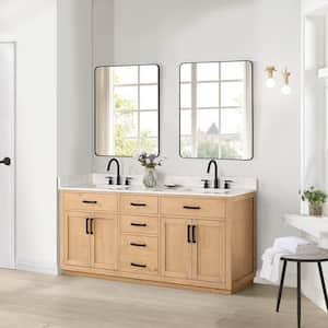 Gavino 72 in. W x 22 in. D x 34 in. H Double Sink Bath Vanity in Light Brown with White Composite Stone Top and Mirror