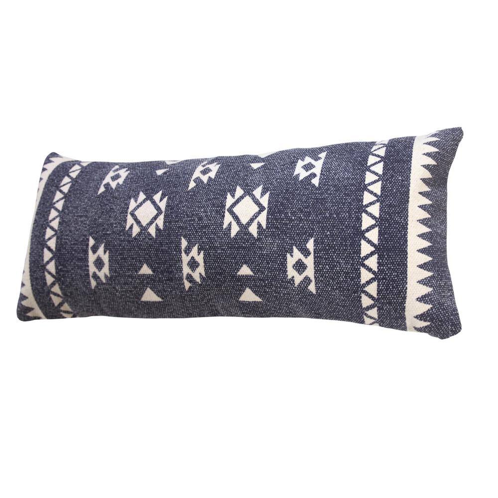 Southwestern Navy Blue / White 14 in. x 36 in. Dynamic Denim Geometric Indoor Throw Pillow