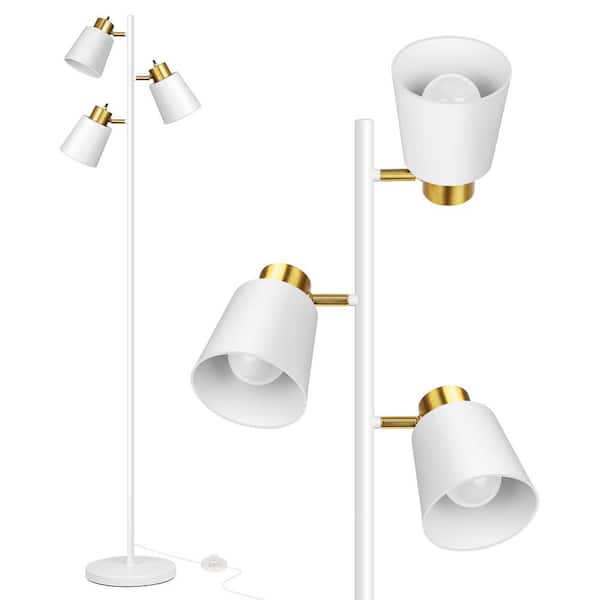 67 in. White Gold Tree Floor Lamp with 3 Adjustable LED Heads, Modern Reading Light for Living Room