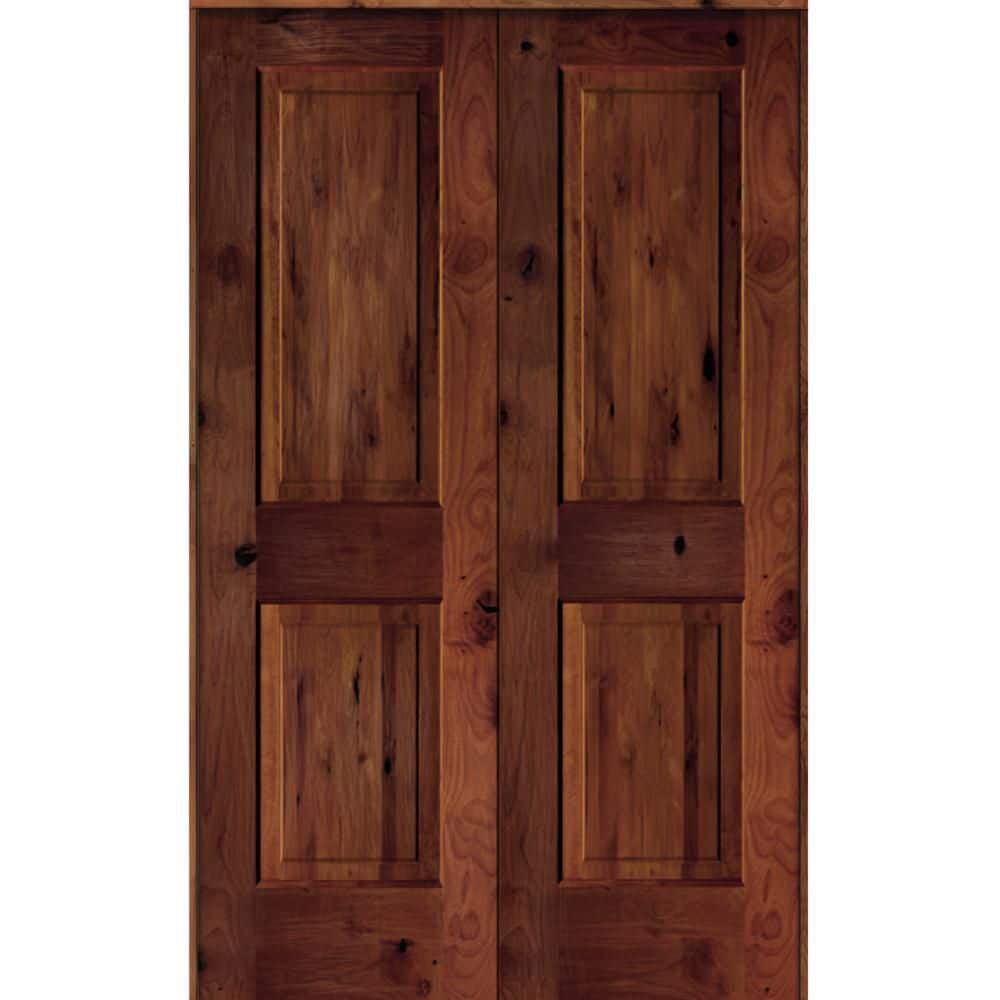 48 in. x 80 in. Rustic Knotty Alder 2-Panel Universal/Reversible Red Chestnut Stain Wood Double Prehung Interior Door price history on PriceWatchPro