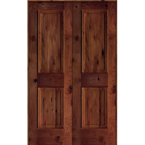 Krosswood Doors 48 in. x 80 in. Rustic Knotty Alder 2-Panel Universal/Reversible Red Chestnut Stain Wood Double Prehung Interior Door