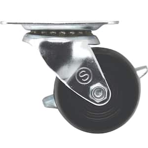 2 in. Black Soft Rubber and Steel Swivel Plate Caster with Locking Brake and 90 lbs. Load Rating