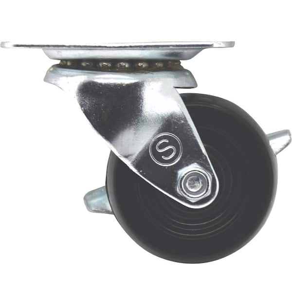 Everbilt 2 in. Black Soft Rubber and Steel Swivel Plate Caster with Locking  Brake and 90 lbs. Load Rating 49509 - The Home Depot