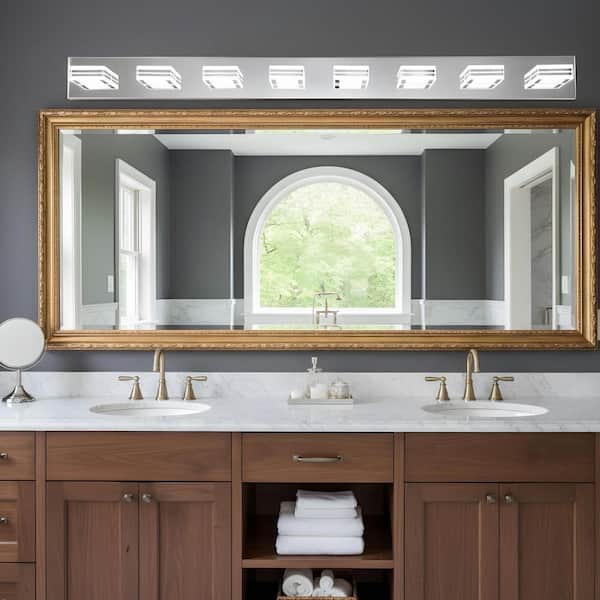 52.2 in. 8-Light Chrome LED Vanity Light with Dimmable 6000K Light